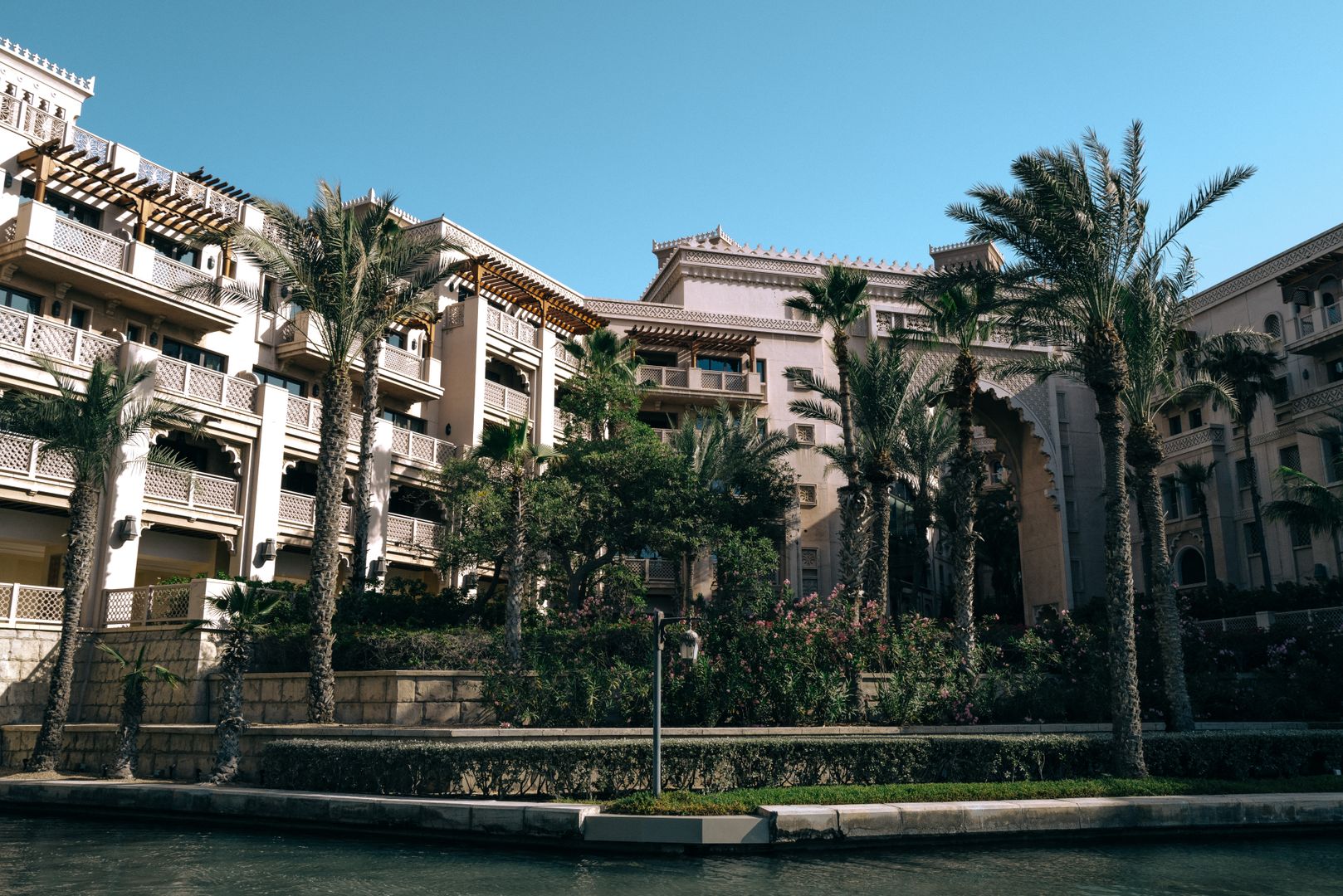 Traditional architecture and palm trees in Jumeirah